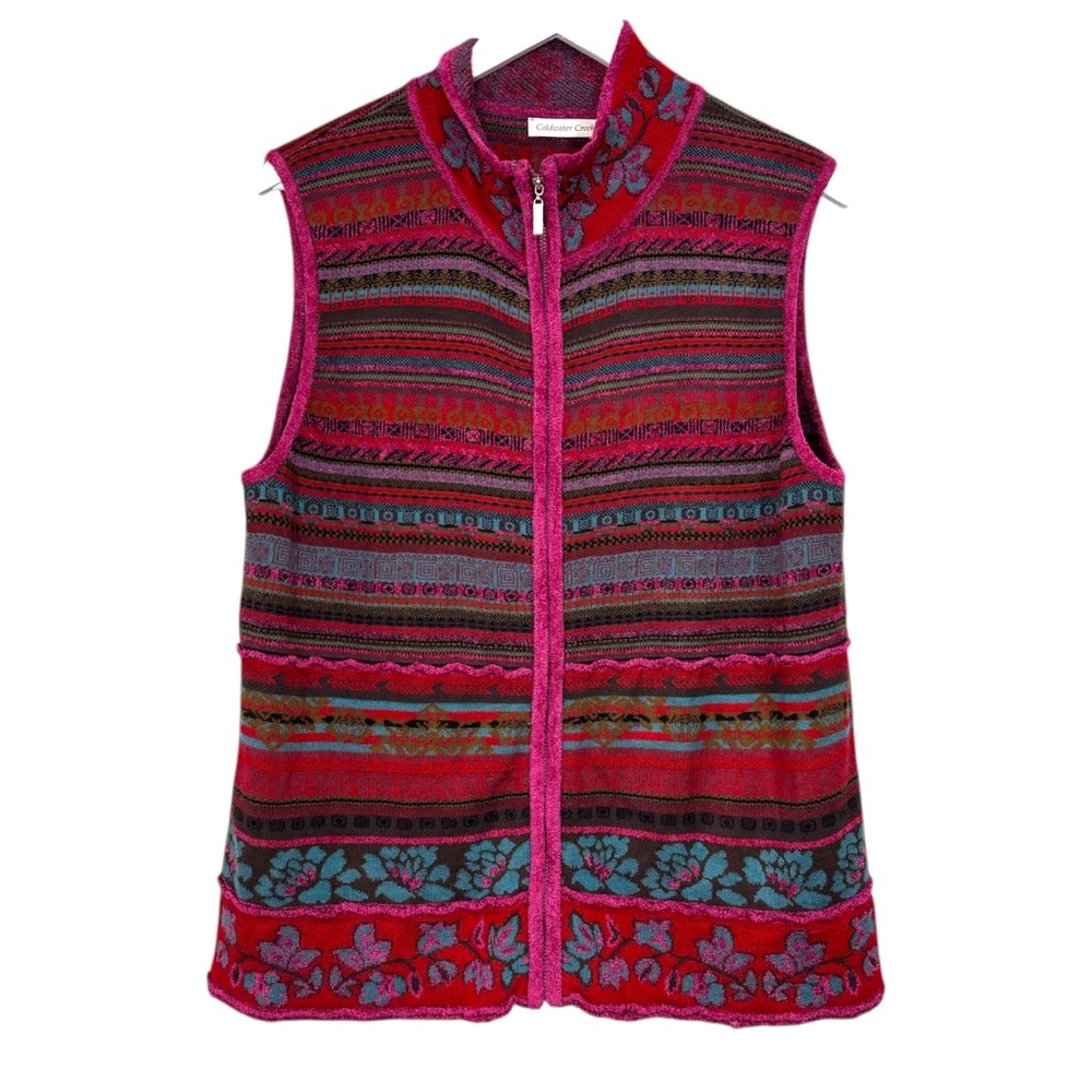 Coldwater Creek Colorful Knit Zip Up Sleeveless Cardigan Vest Womens Size XL 18